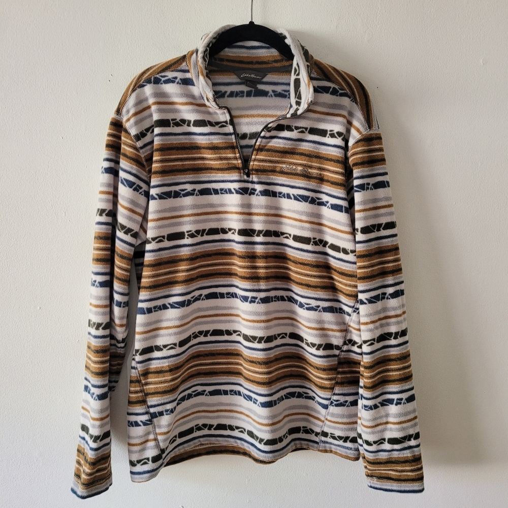 Eddie Bauer Men Quest Quarter Zip Fleece Pullover Size Medium Stripes Multicolor
